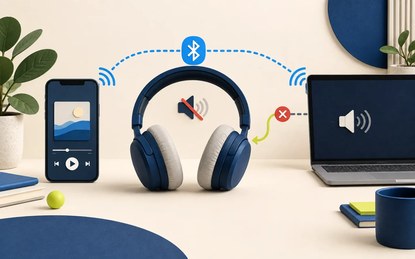Casque Bluetooth entre smartphone et ordinateur avec chemins de sortie audio